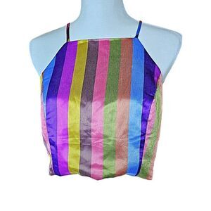 NWT Lulus Zoie Honey Punch Multi Striped Crop Top Size L